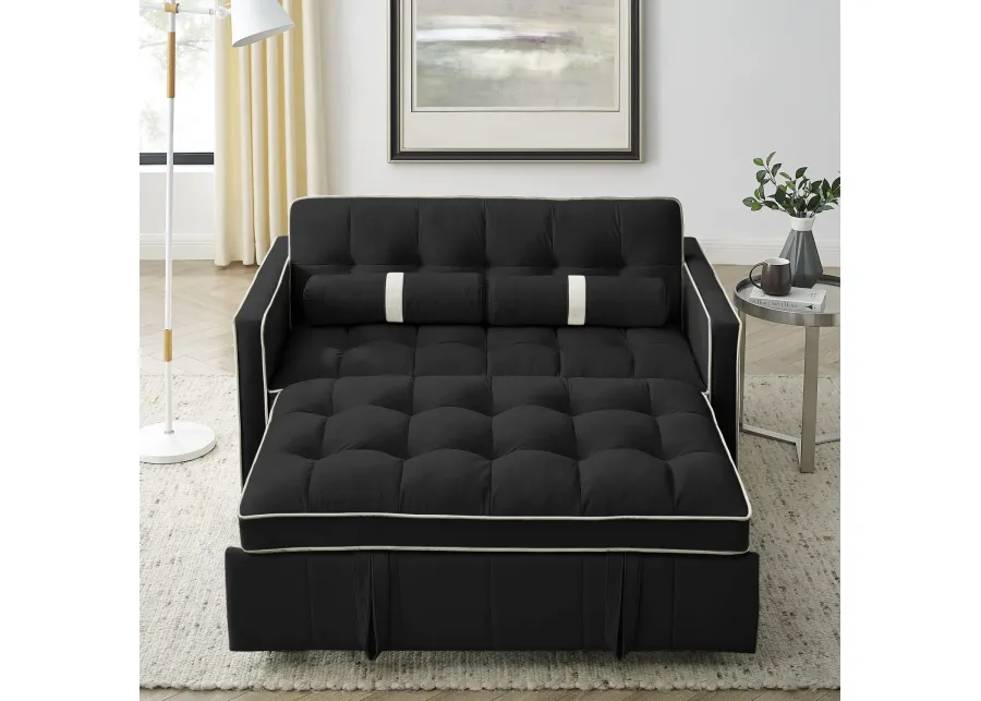 Modern 55.5" Pull Out Sleep Sofa Bed 2 Seater Loveseats Sofa Couch With Side Pockets