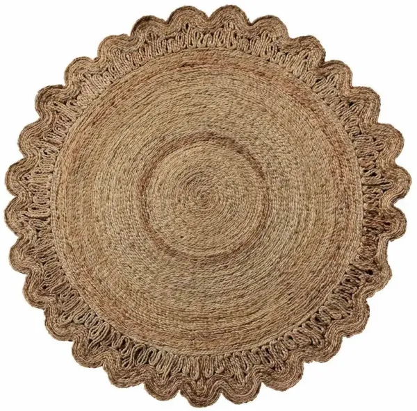 HAND WOVEN JUTE ECO-FRIENDLY Oriental AREA RUGS - 5'x5', Round Shape, Beige Color, Oriental Pattern, High Pile, Natural Fiber, Outdoor Indoor Handmade Area Rugs for Living Room, Bed Room (J00074)