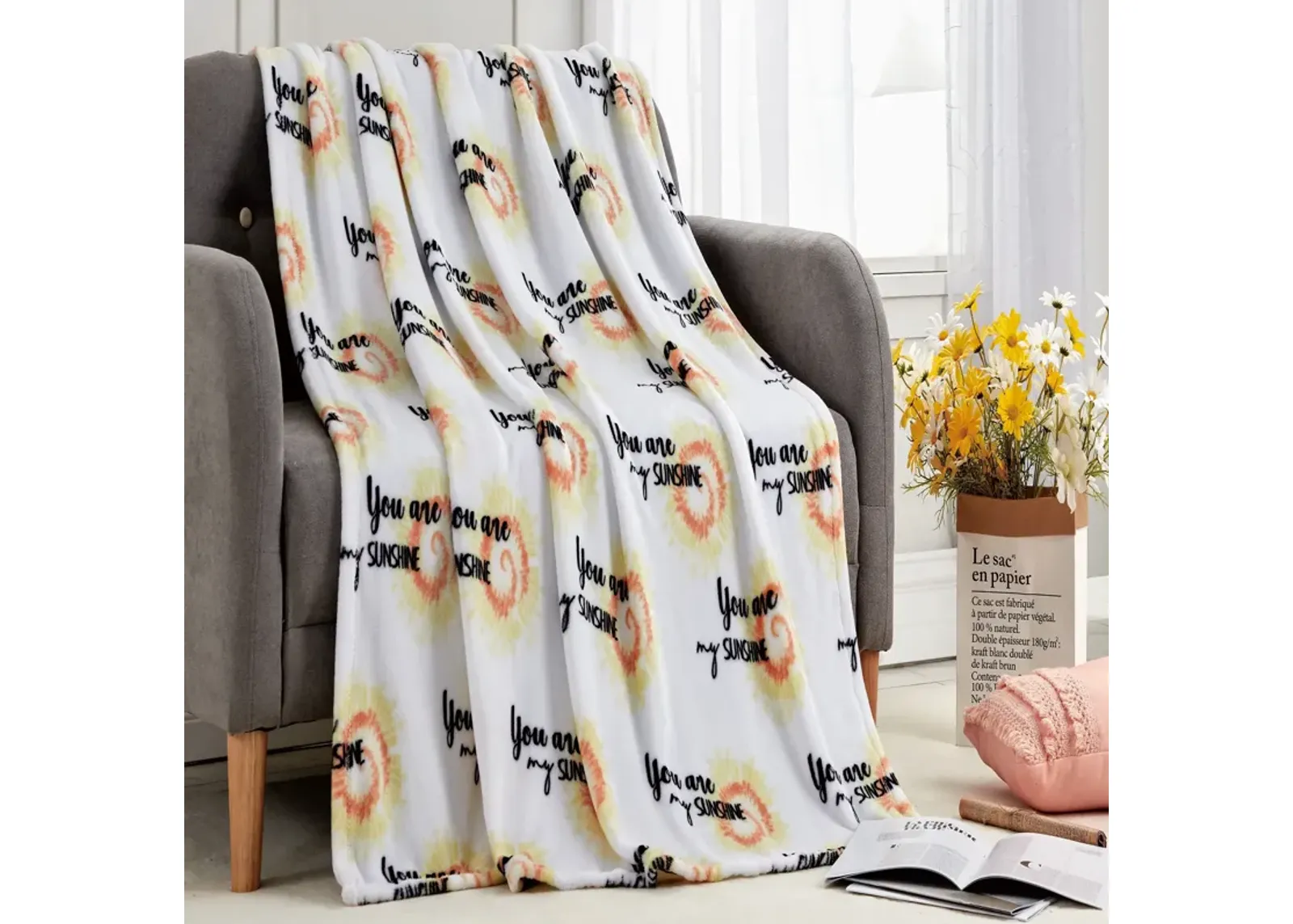 You Are My Sunshine Micro Plush All Season Throw 50" x 70" Yellow by Plazatex