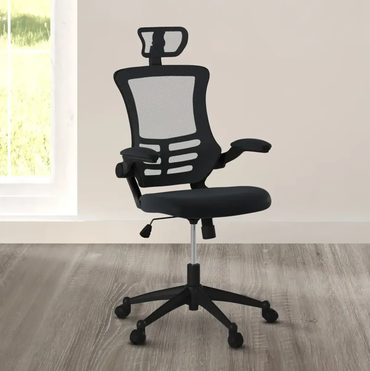 Modern High-Back Mesh Executive Office Chair With Headrest And Flip-Up Arms