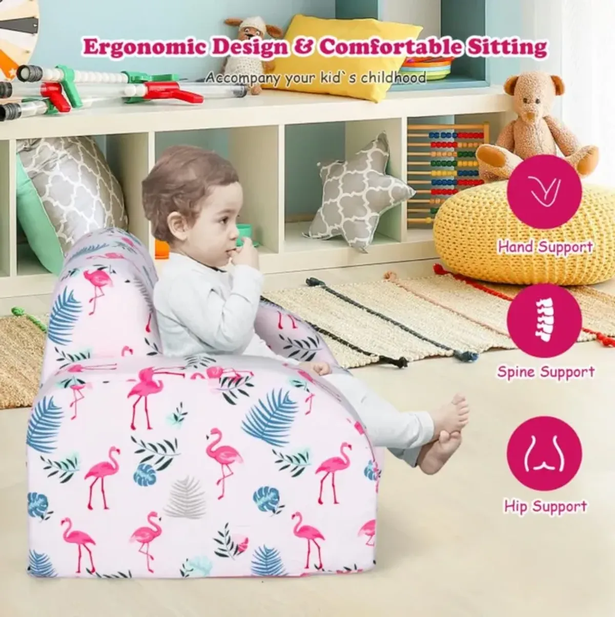 Hivvago 3-in-1 Convertible Kid Sofa Bed Flip-Out Chair Lounger for Toddler