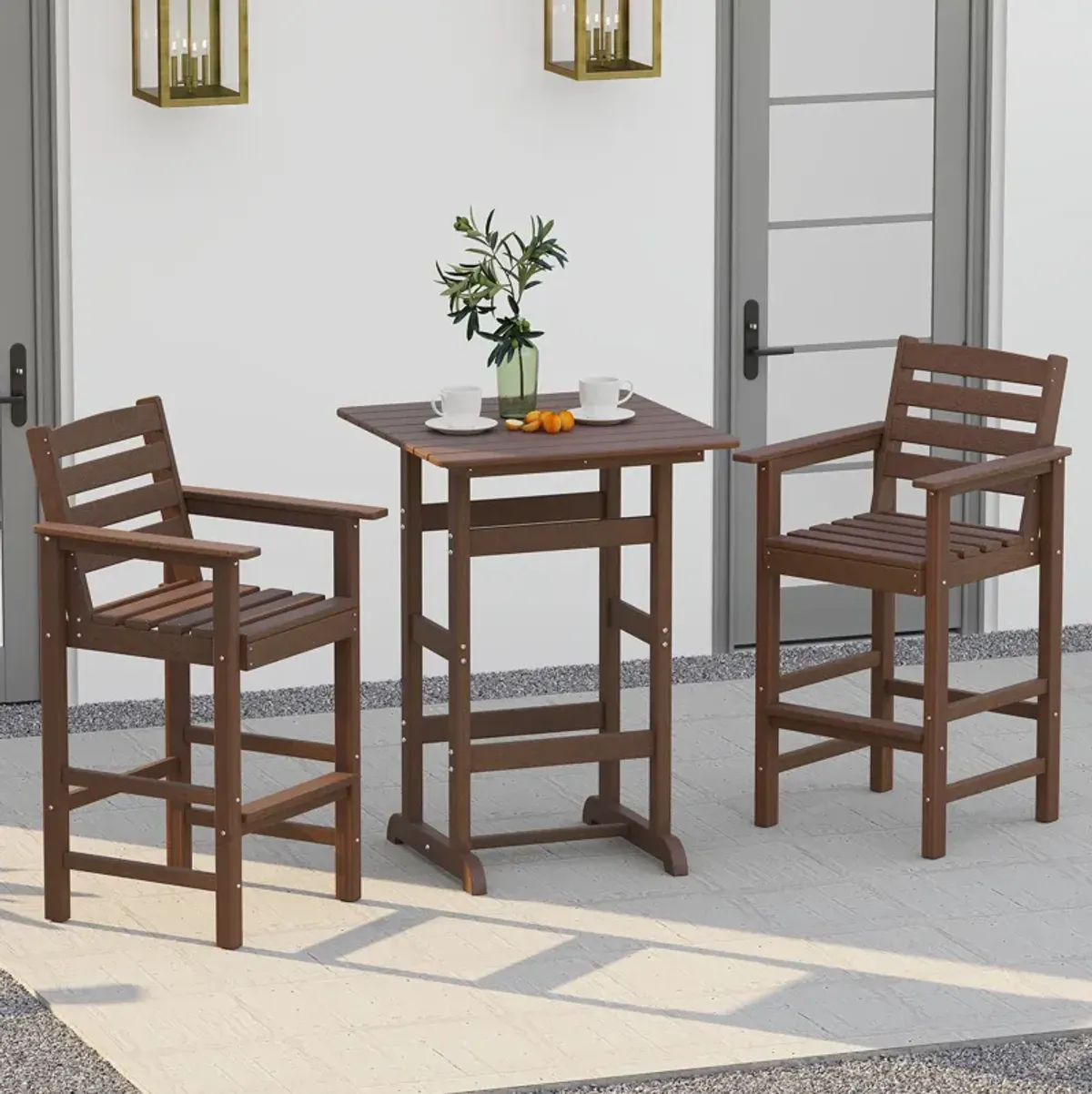 2-Pack Outdoor Adirondack Bar Chairs in Durable HDPE with Wide Armrests
