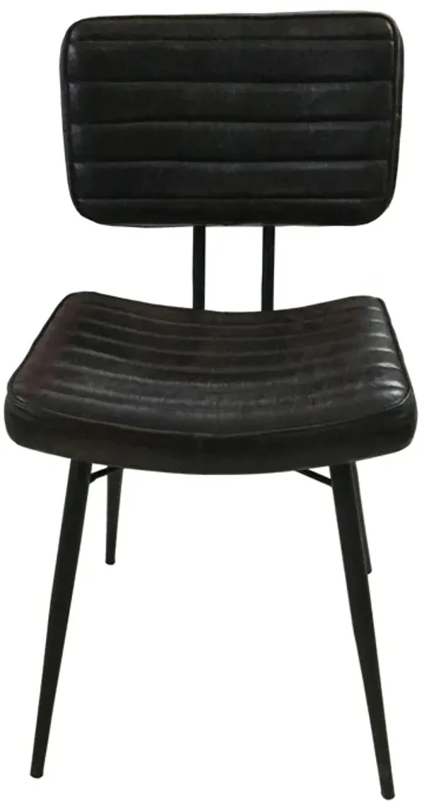 Mia 18 Inch Side Chair, Set of 2, Dyed Espresso Leather, Vertical Tufting - Benzara