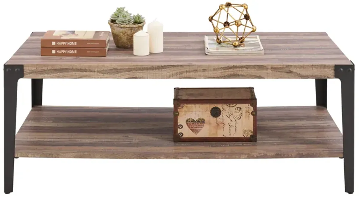 Modern Industrial Coffee Table in Distressed Wood Finish with Metal