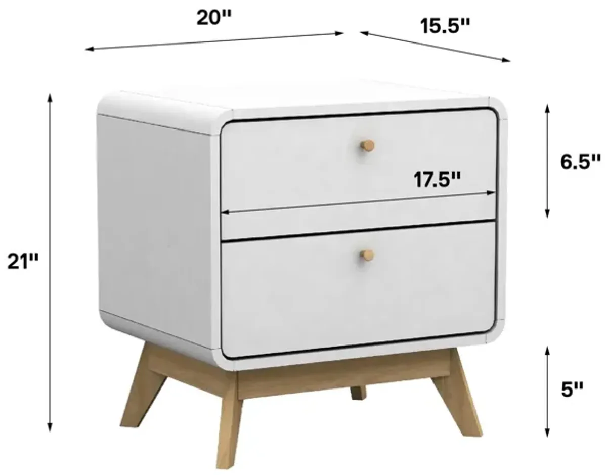 Ren Home Leva Scandinavian 2 Drawer Curved Nightstand