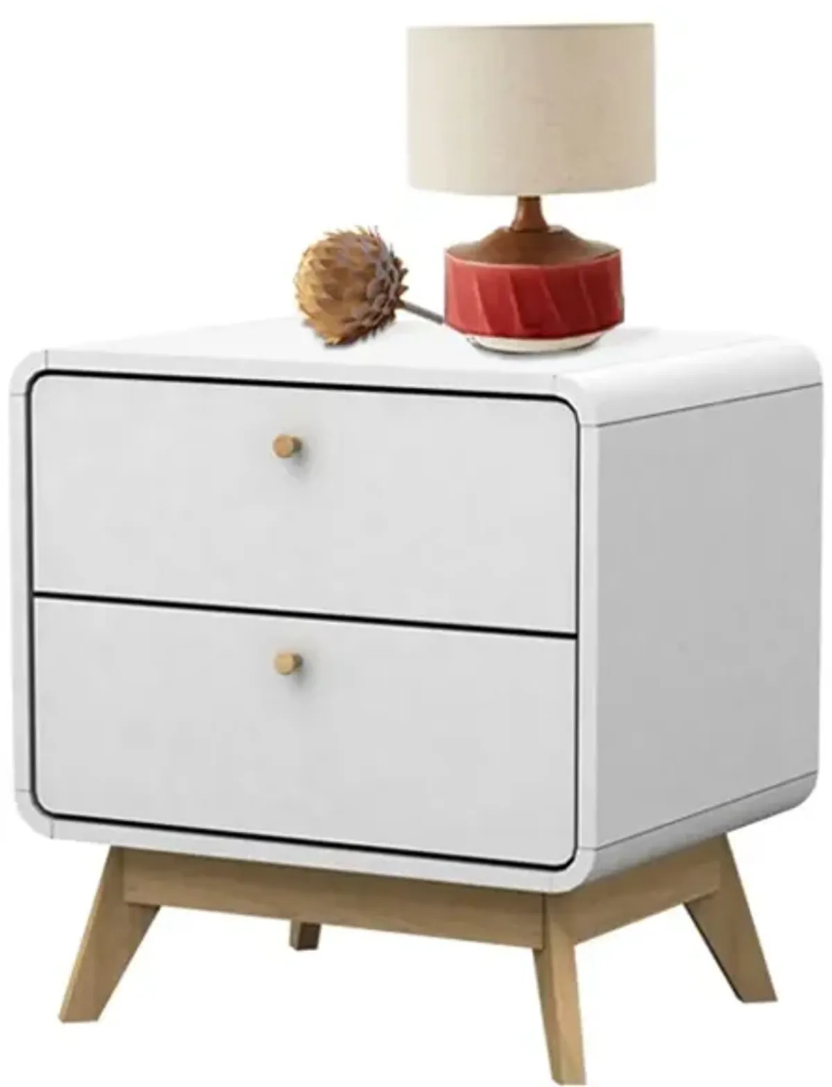 Ren Home Leva Scandinavian 2 Drawer Curved Nightstand