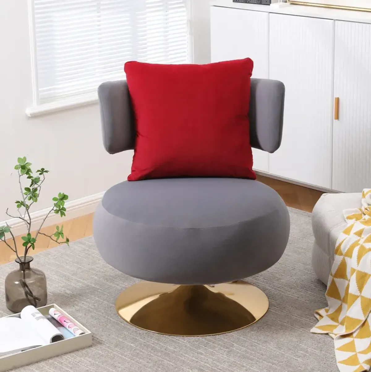 Swivel Accent Chair Armchair, Round Barrel Chair In Fabric For Living Room Bedroom