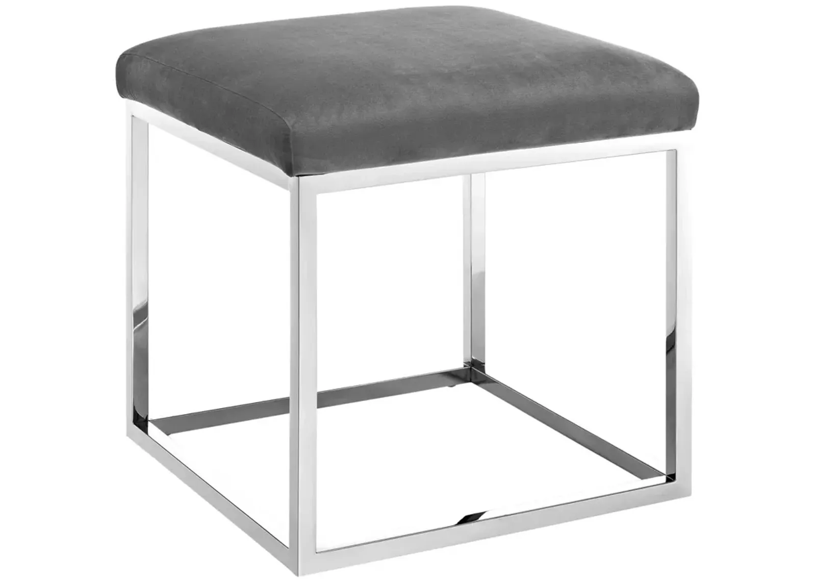 Modway Anticipate Modern Ottoman With Sheepskin Upholstery and Silver Stainless Steel Frame, White