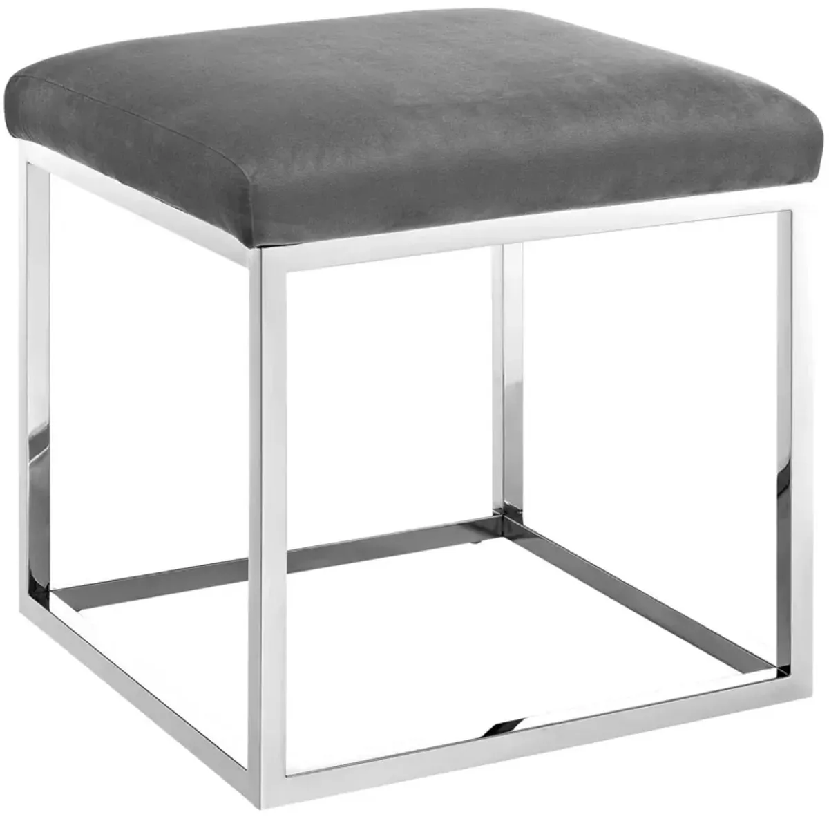 Modway Anticipate Modern Ottoman With Sheepskin Upholstery and Silver Stainless Steel Frame, White