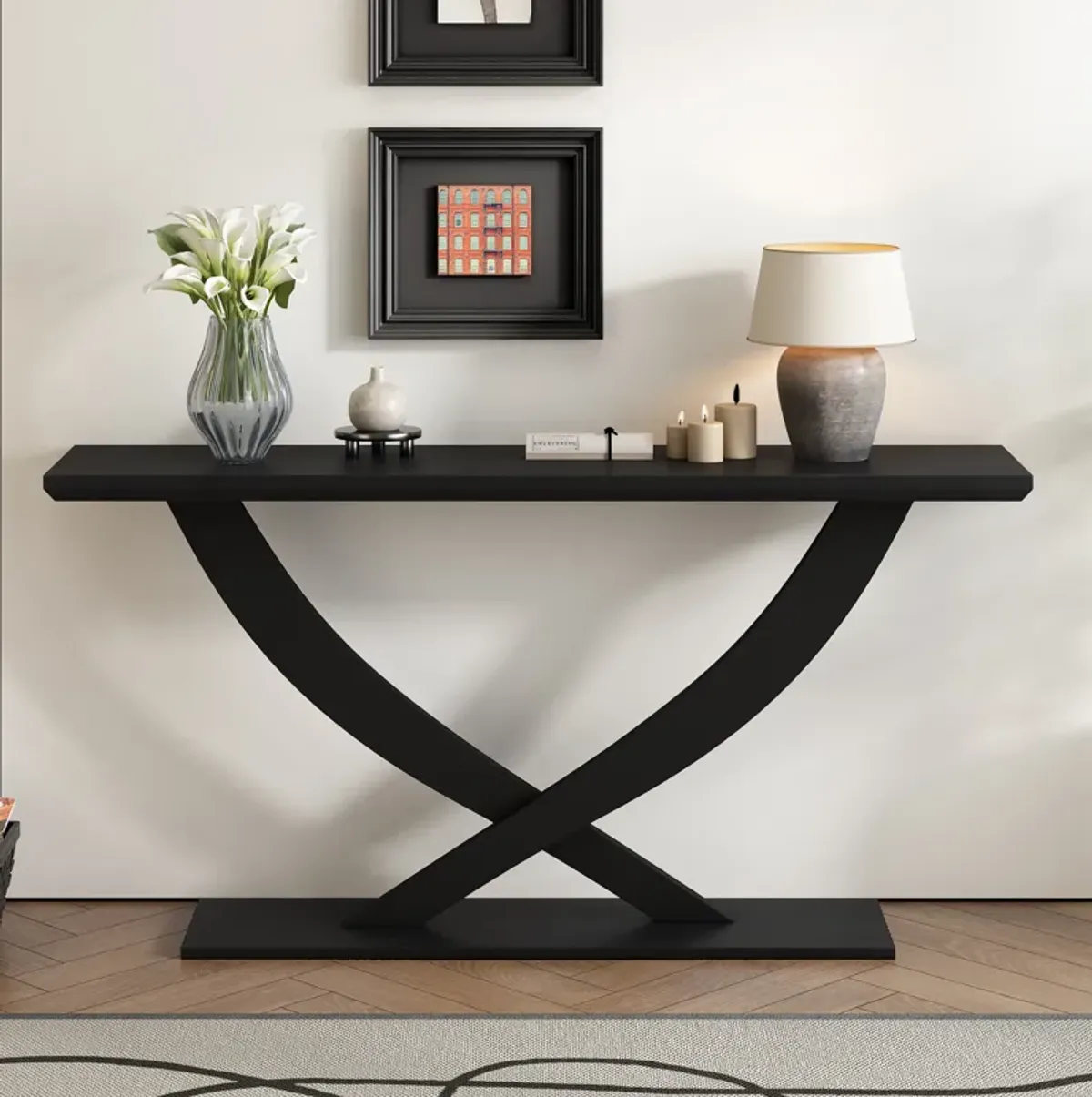 Merax Modern Rustic Console Table with Cross-Leg Design