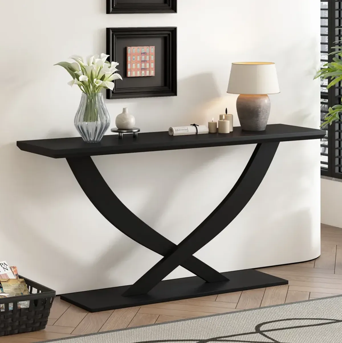 Merax Modern Rustic Console Table with Cross-Leg Design