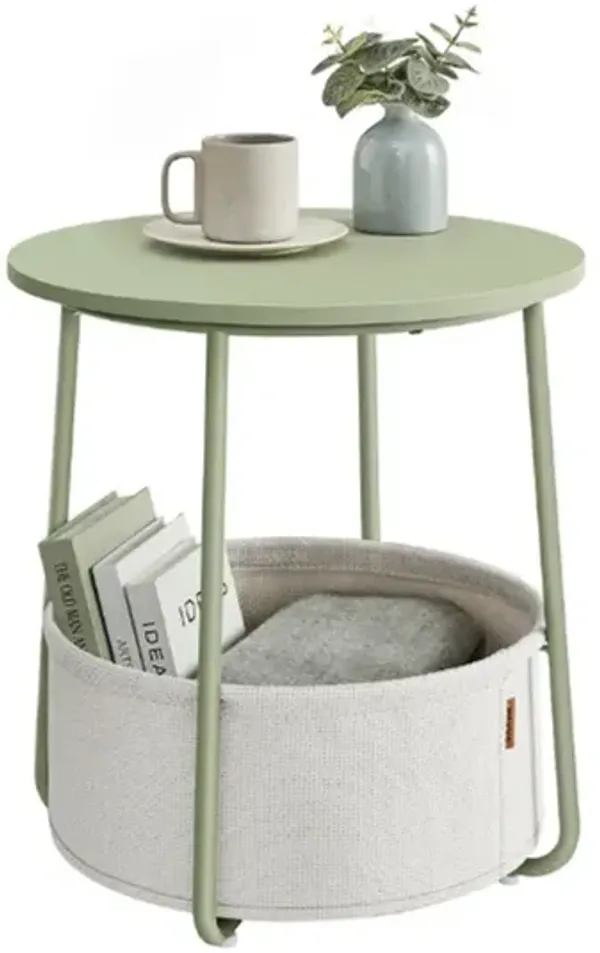 Bedside End Table with Fabric Bin – Small Accent Table with Storage Basket for Books, Blankets or Remotes