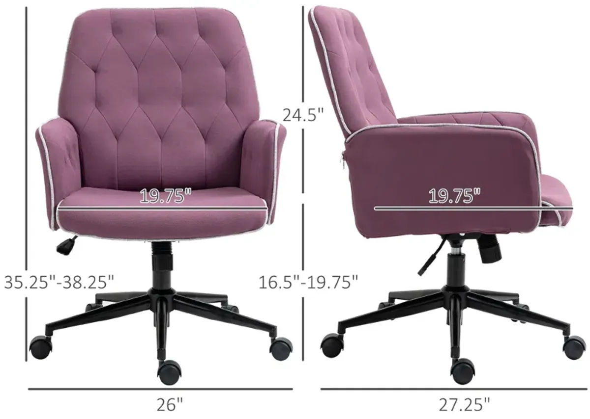 Purple Office Chic: Spandex Tufted Swivel Desk Chair with Padded Arms