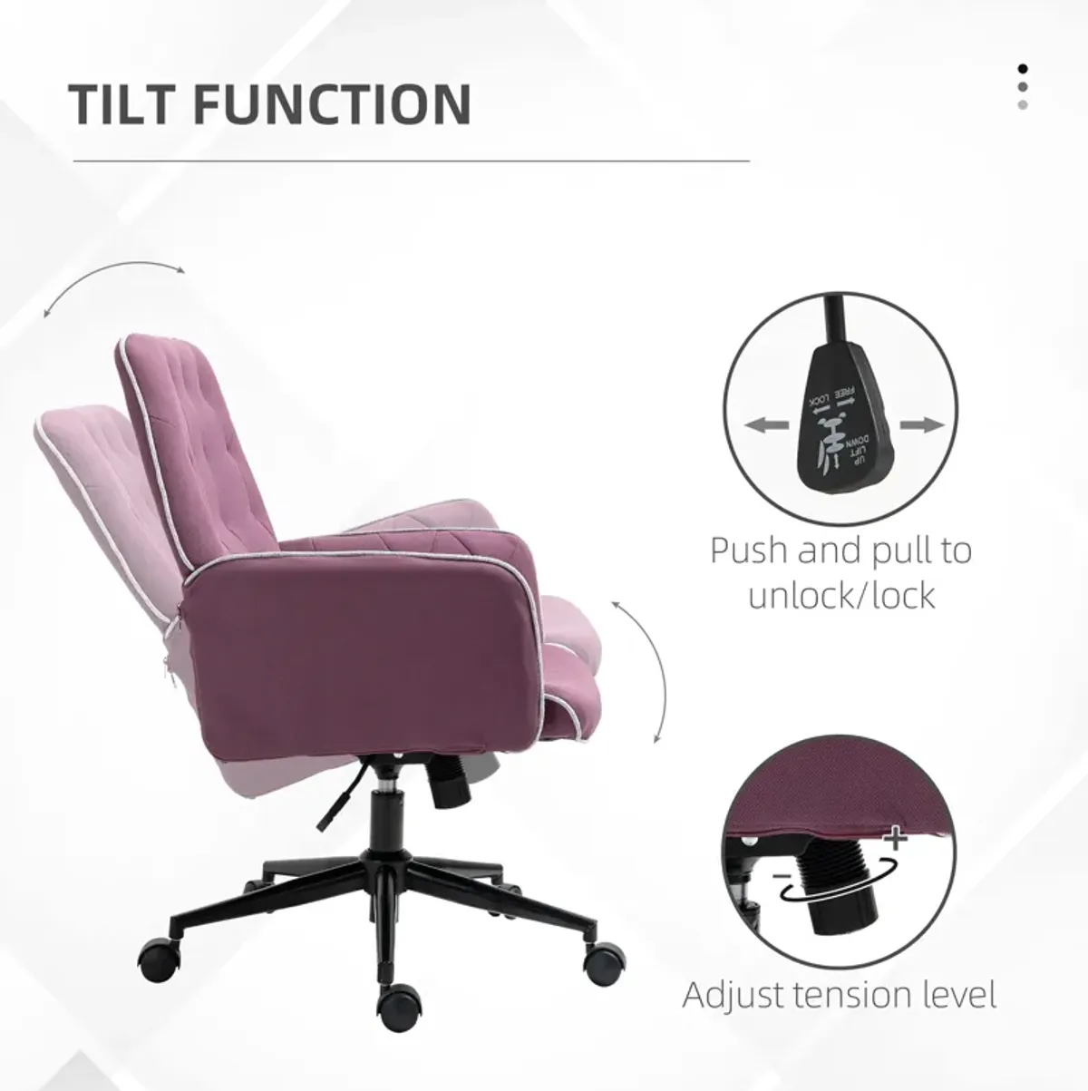 Purple Office Chic: Spandex Tufted Swivel Desk Chair with Padded Arms