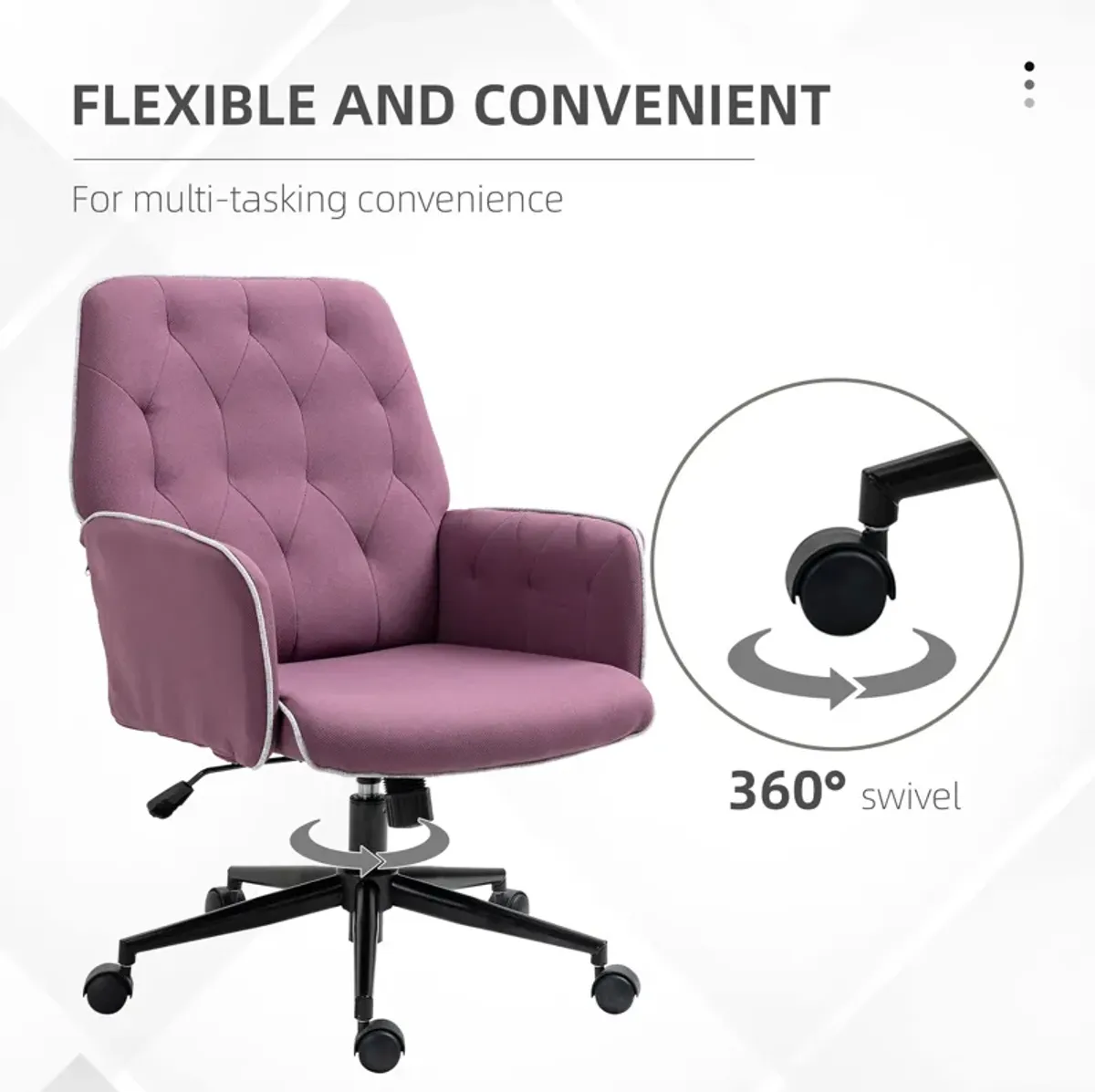 Purple Office Chic: Spandex Tufted Swivel Desk Chair with Padded Arms