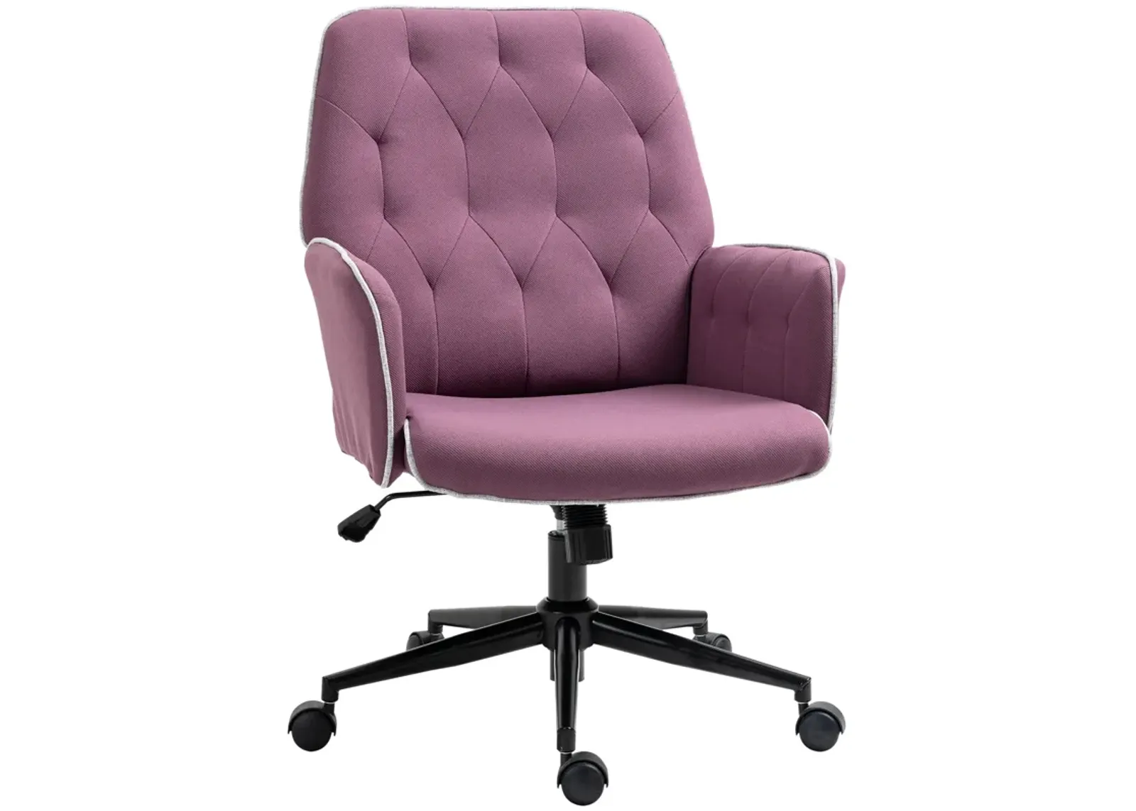 Purple Office Chic: Spandex Tufted Swivel Desk Chair with Padded Arms