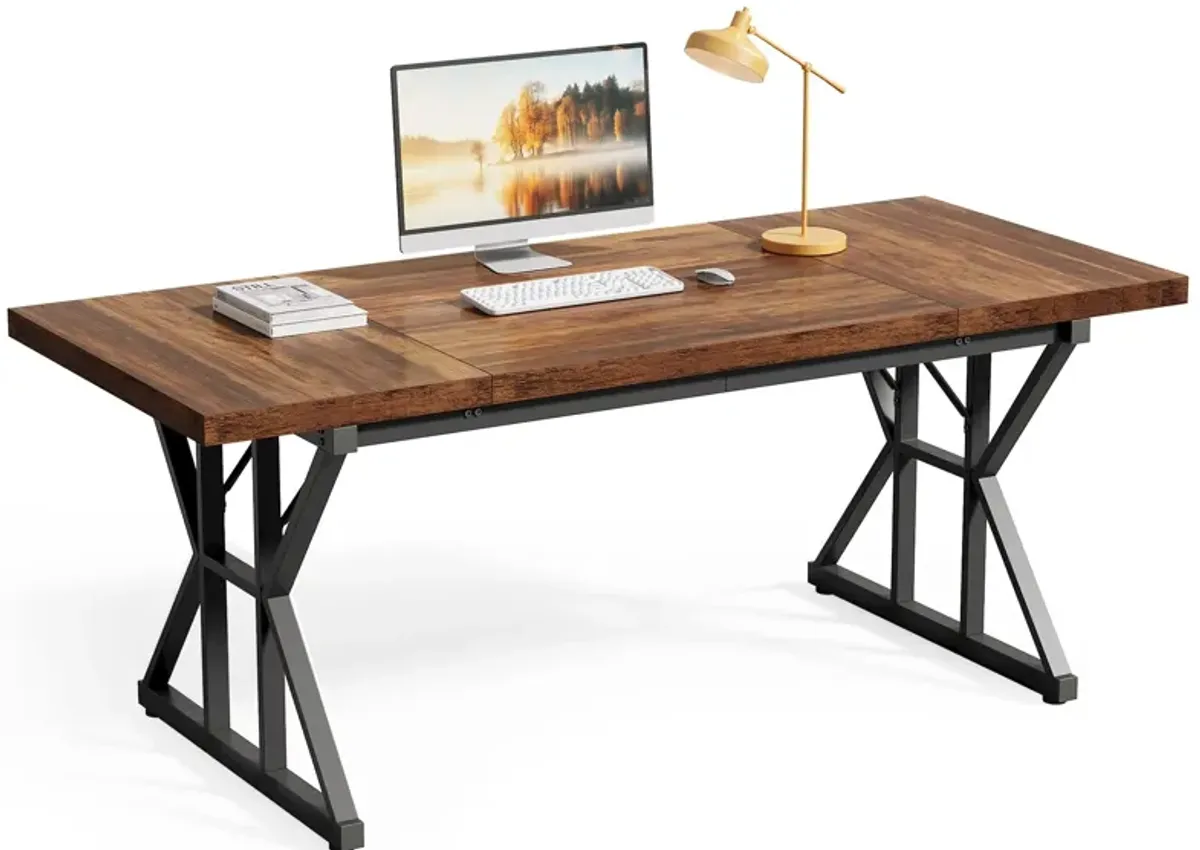 LITTLE TREE 70.8-Inch Office Desk, Wooden Executive Office Desk, Modern Work Desk, Large Farmhouse Writing Table Computer Desk f