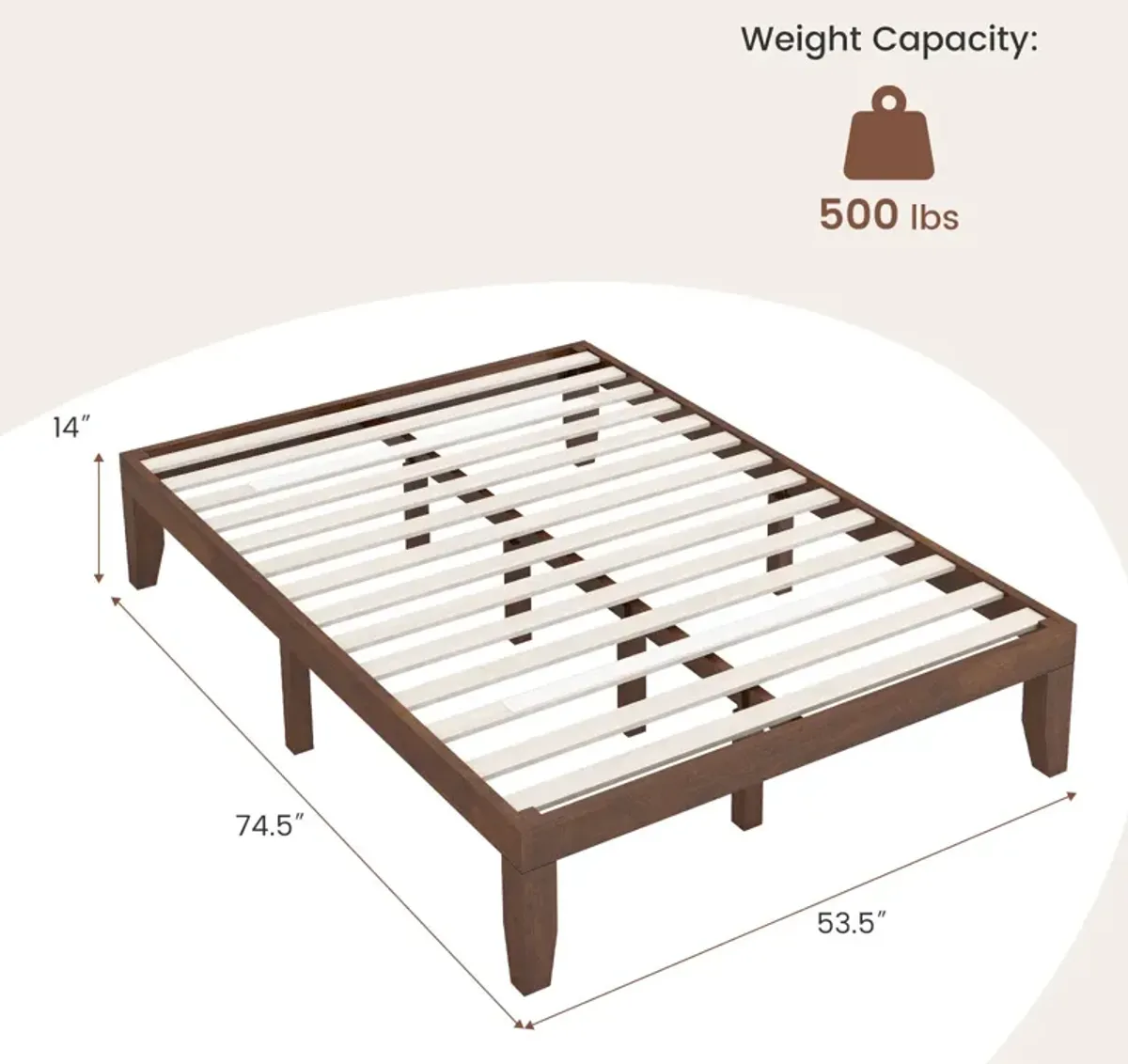 14 Inch Full Size Wood Platform Bed Frame with Wood Slat Support