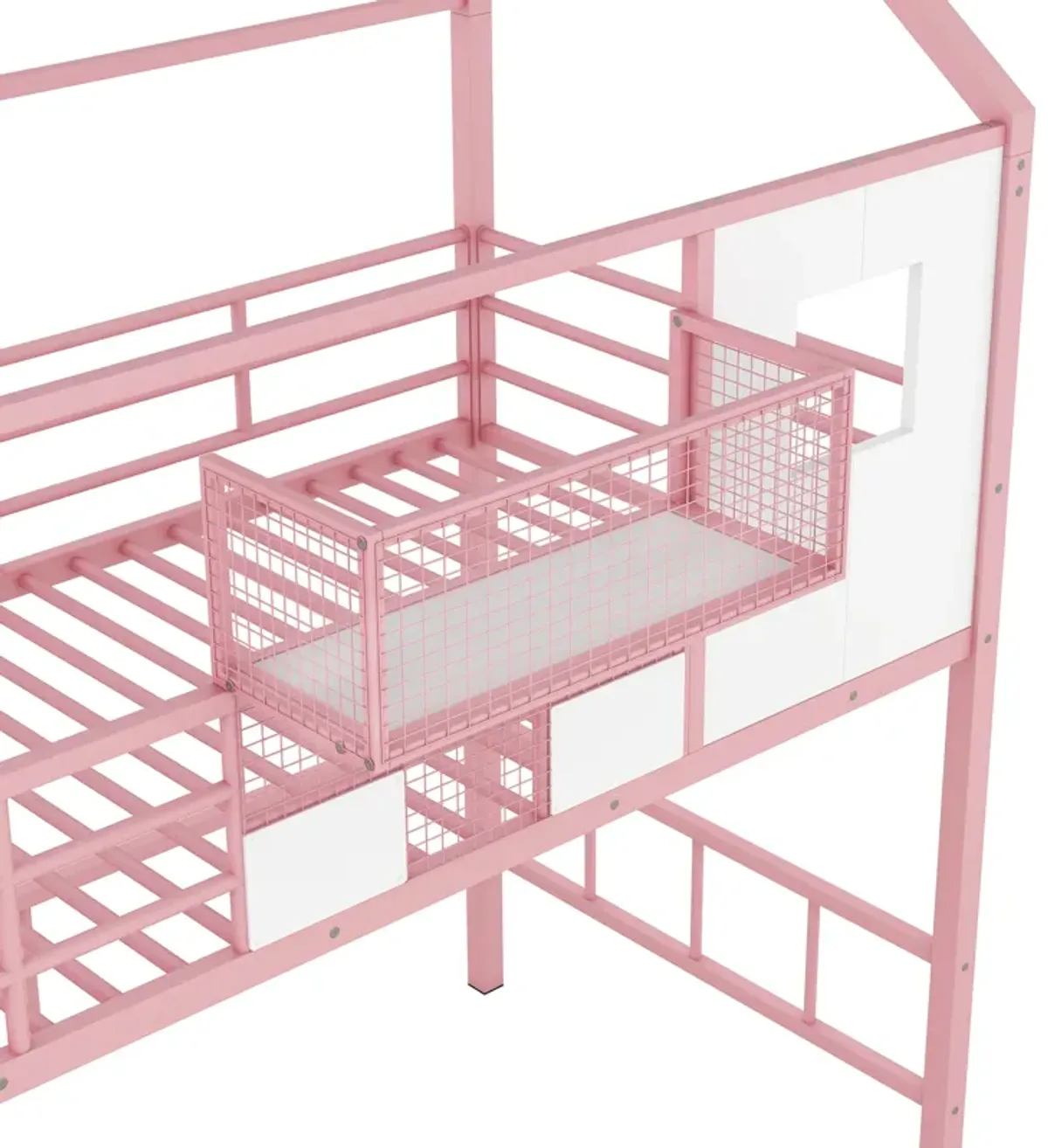 Merax Metal Loft Bed with Roof and A Storage Box