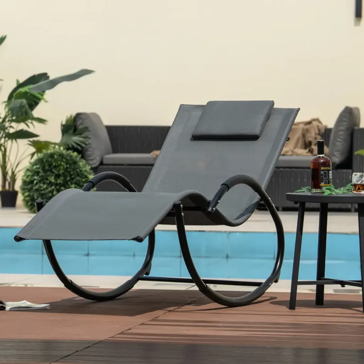 Outdoor Rocking Lounge Chair with Removable Headrest