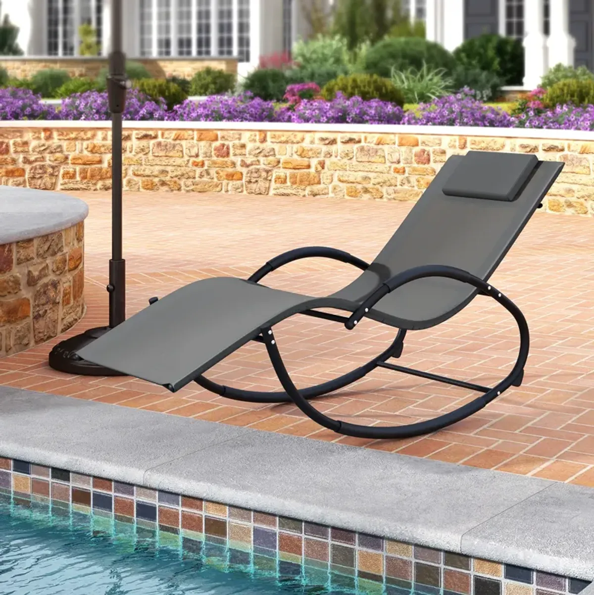 Outdoor Rocking Lounge Chair with Removable Headrest