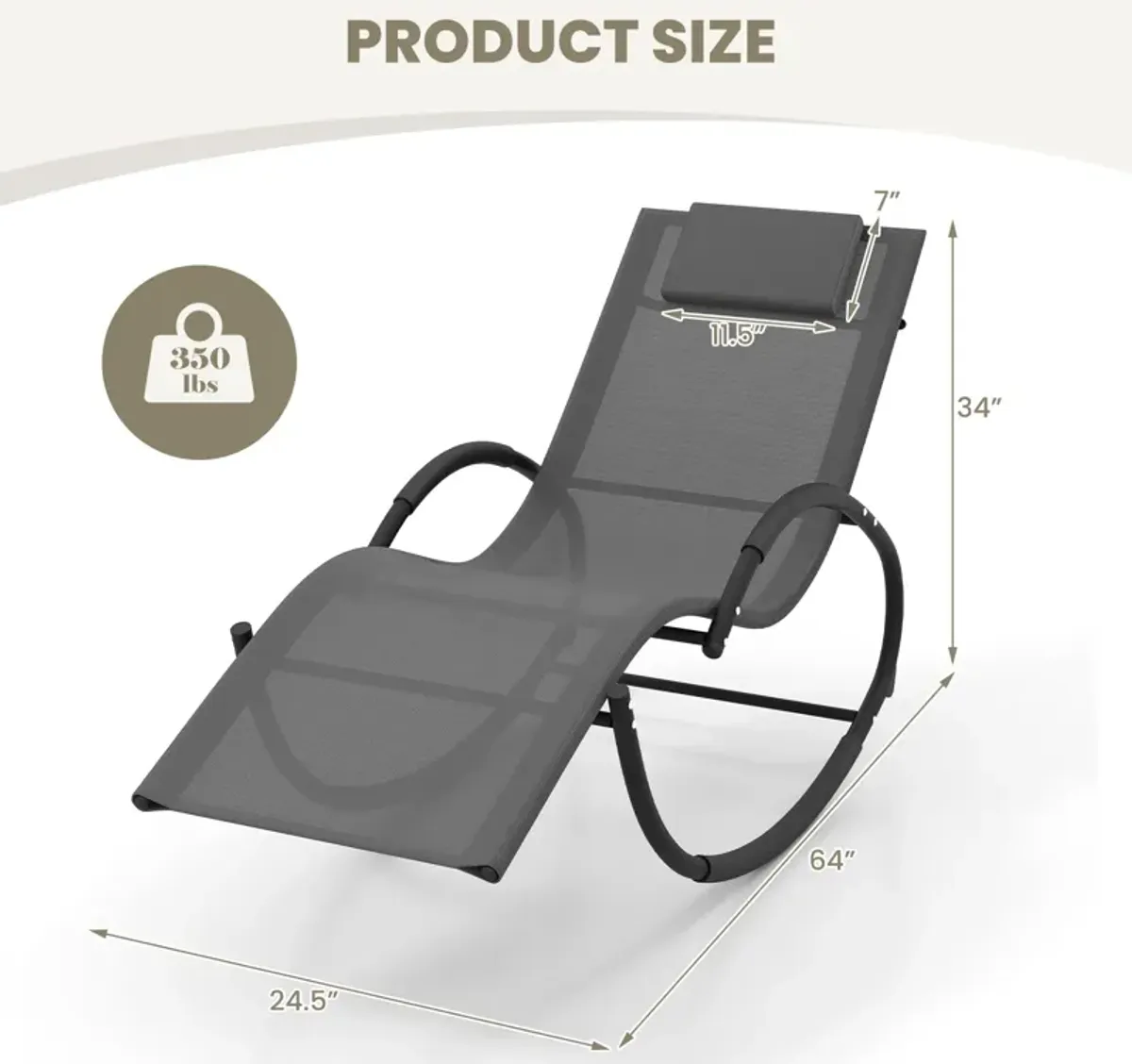 Outdoor Rocking Lounge Chair with Removable Headrest