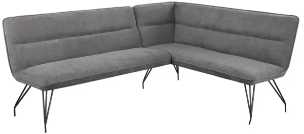 Donne Corner Dining Bench L Shape, Gray, Hairpin Metal Legs, 84 Inch - Benzara