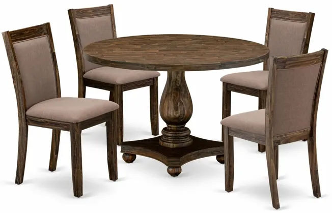 East West Furniture I2MZ5-748 5Pc Dinette Set - Round Table and 4 Parson Chairs - Distressed Jacobean Color