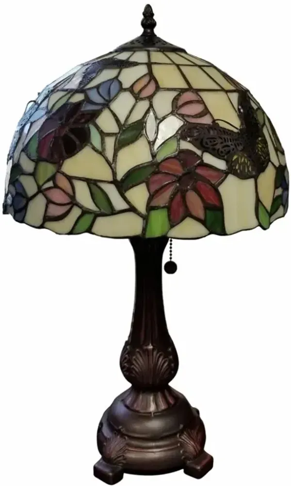 Hivvago 19" Dark Brown Metal Candlestick Table Lamp With Red and Black Dome Shade