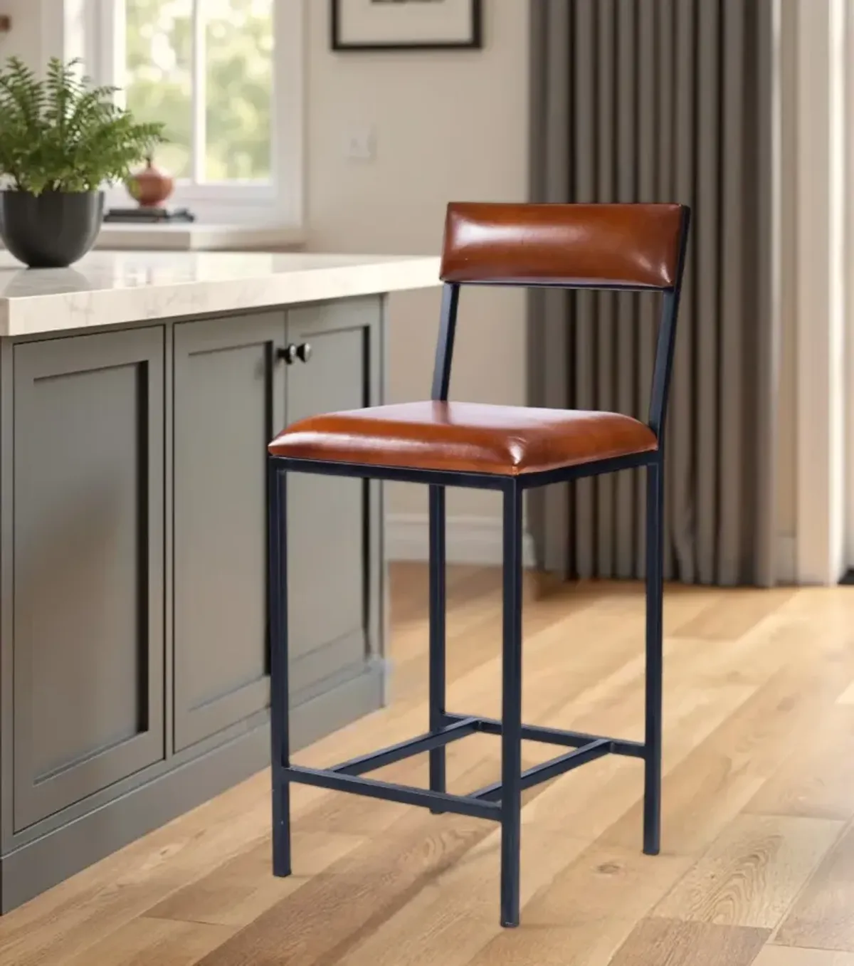 Hivvago 27 Inch Brown and Black Manufactured Wood and Iron Bar Chair