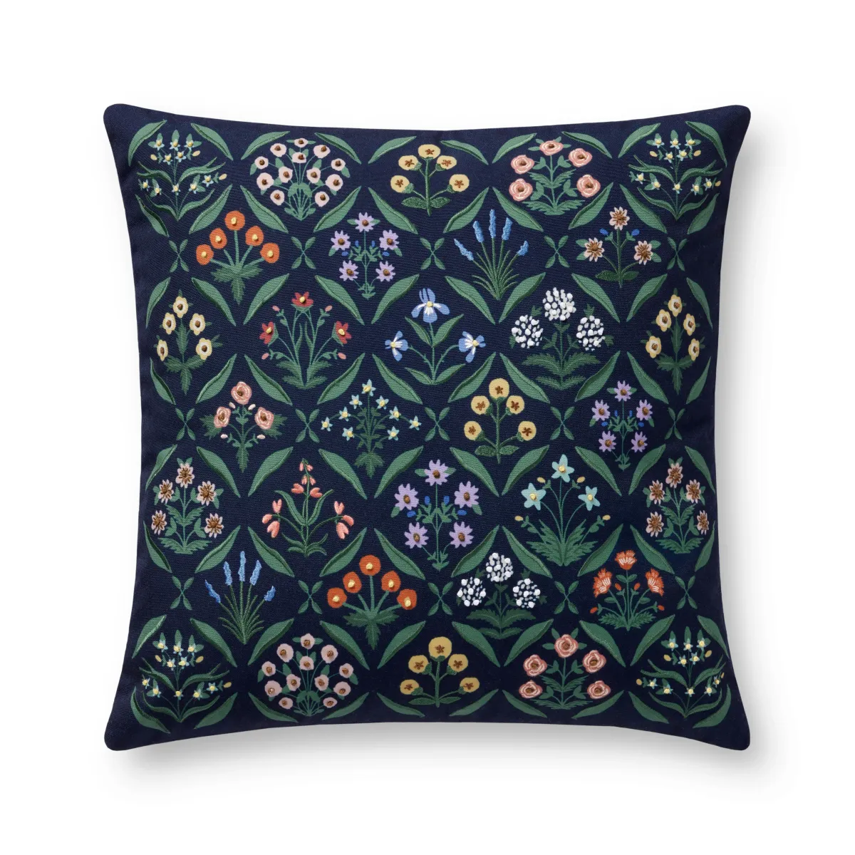 PRP0055 Estee Navy/Multi 22''x22'' Polyester Pillow by Rifle Paper Co. × Loloi