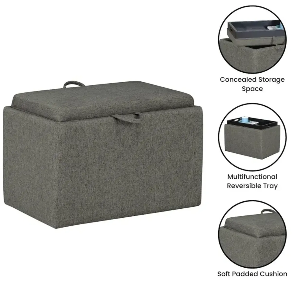 Convenience Concepts Designs4Comfort Accent Storage Ottoman with Reversible Tray