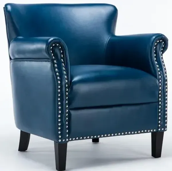 Holly Navy Blue Club Chair with Leather Gel Upholstery and Nailhead Trim