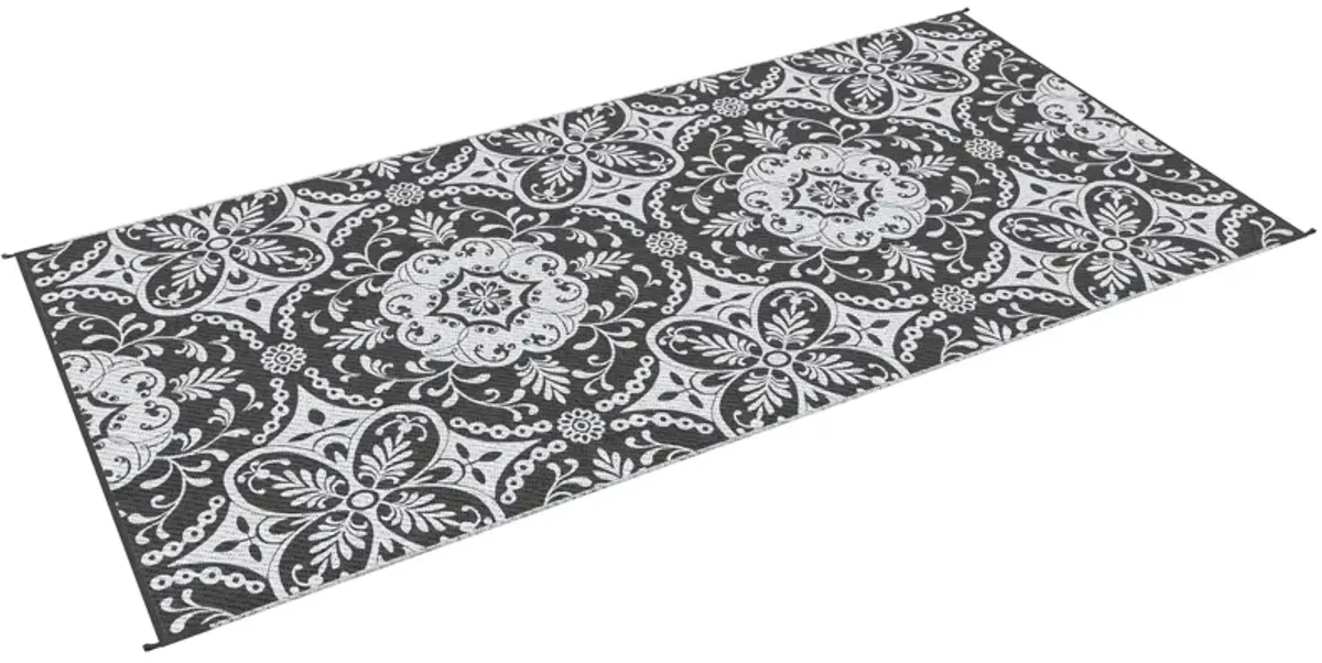 Outsunny Reversible Outdoor Rug with Carry Bag 9' x 18' Gray & White Flower