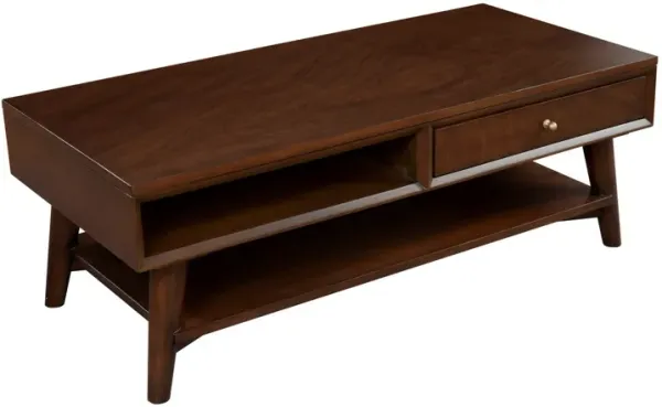 Coffee Table with 1 Drawer and Open Shelf, Walnut Brown-Benzara