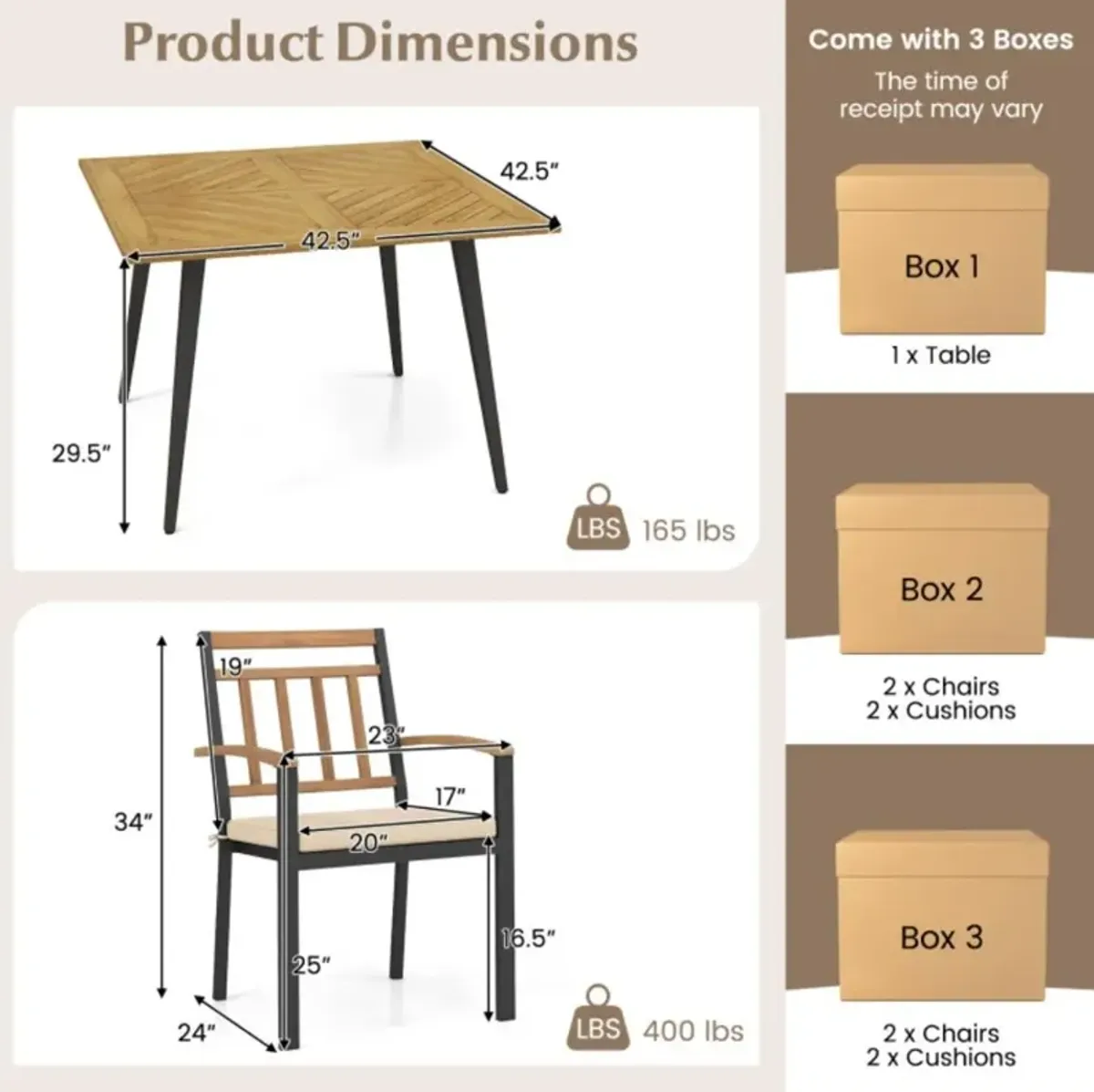 Hivvago 5 Pieces Patio Dining Set with Cushions and 1.9 inches Umbrella Hole