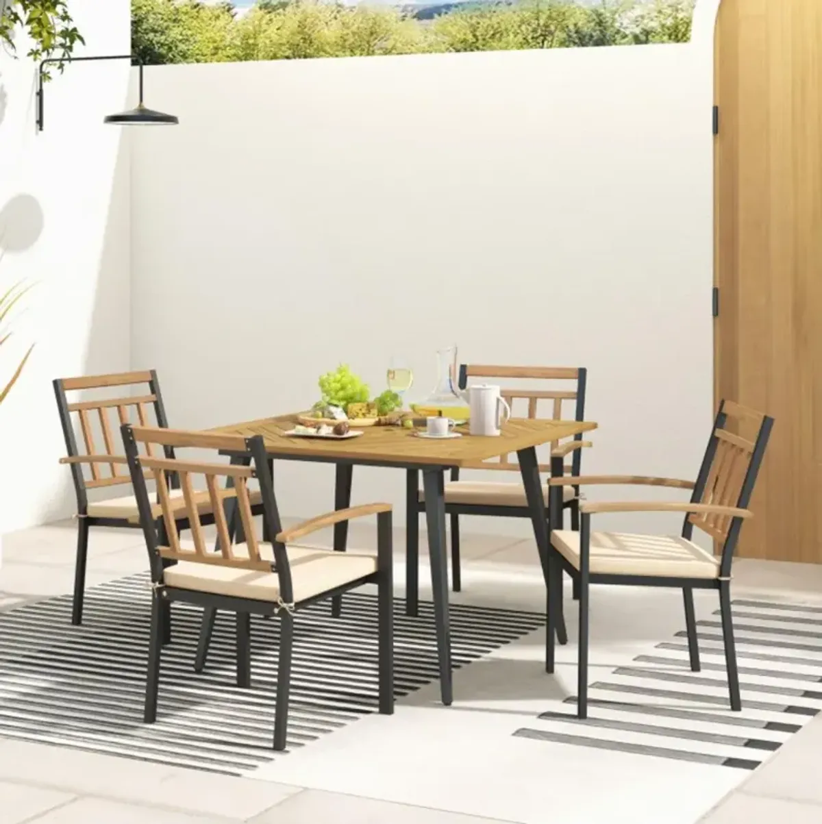 Hivvago 5 Pieces Patio Dining Set with Cushions and 1.9 inches Umbrella Hole