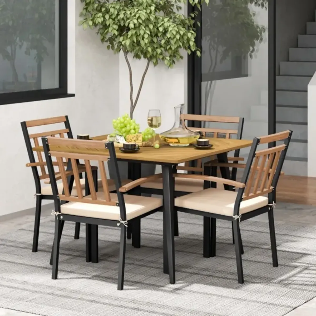 Hivvago 5 Pieces Patio Dining Set with Cushions and 1.9 inches Umbrella Hole