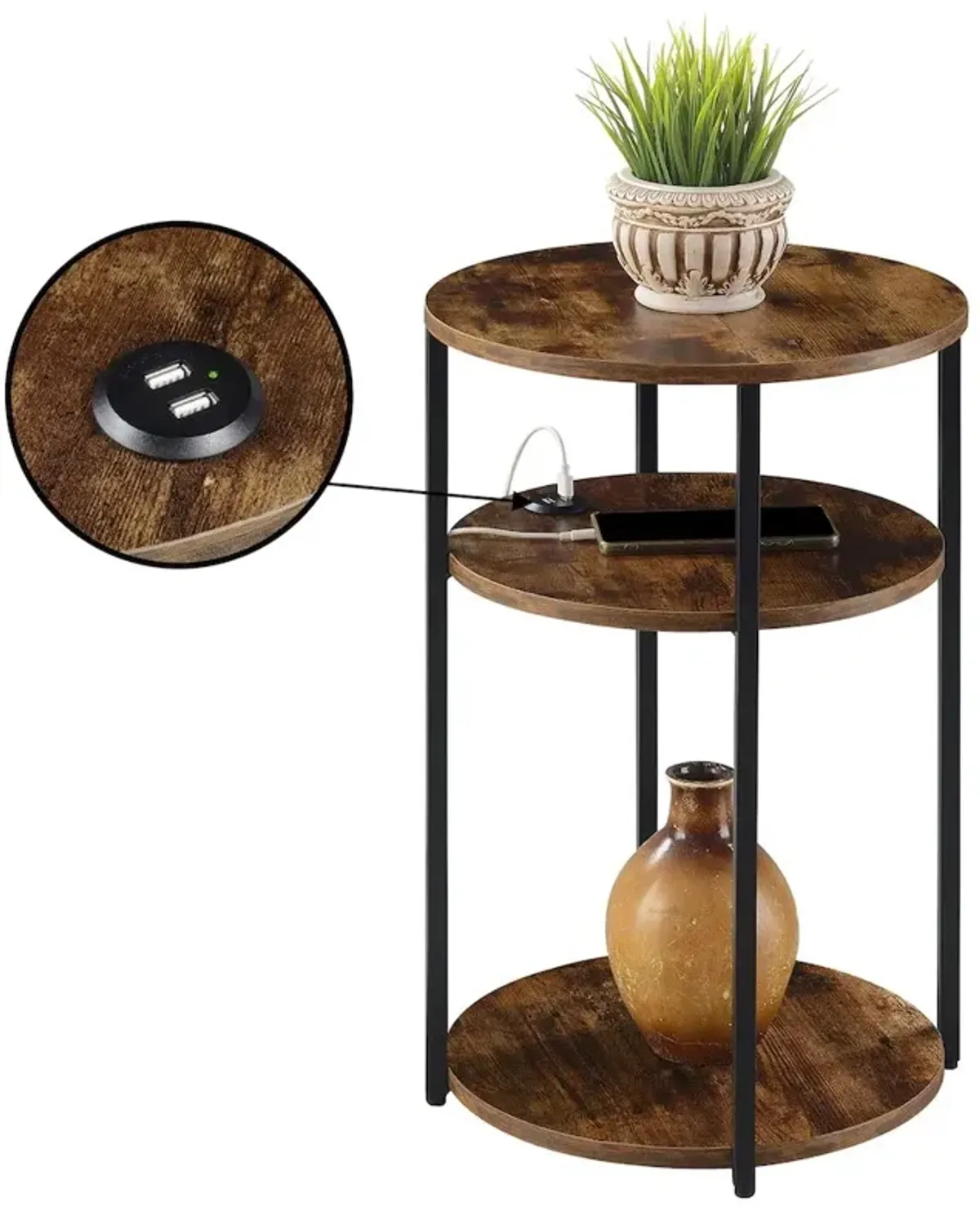 Designs2Go Simon 3 Tier End Table with USB Ports