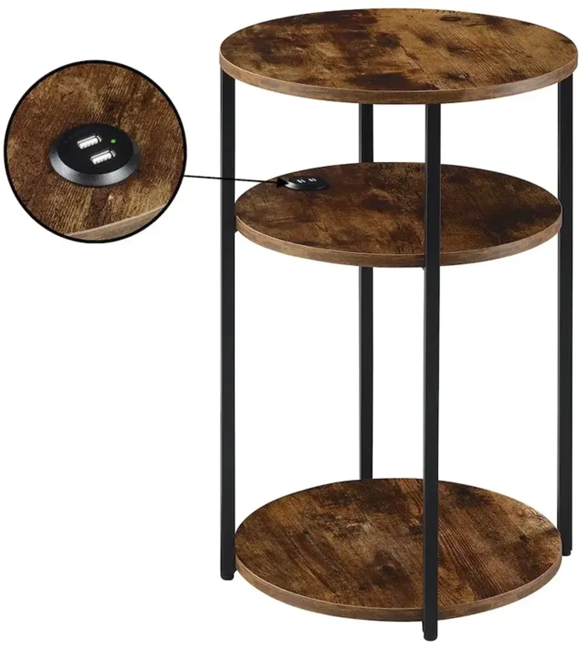 Designs2Go Simon 3 Tier End Table with USB Ports