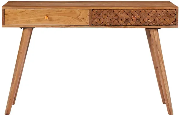 47 Inch Modern Wood Console Sideboard Table, Geometric, 2 Drawers, Brown-Benzara