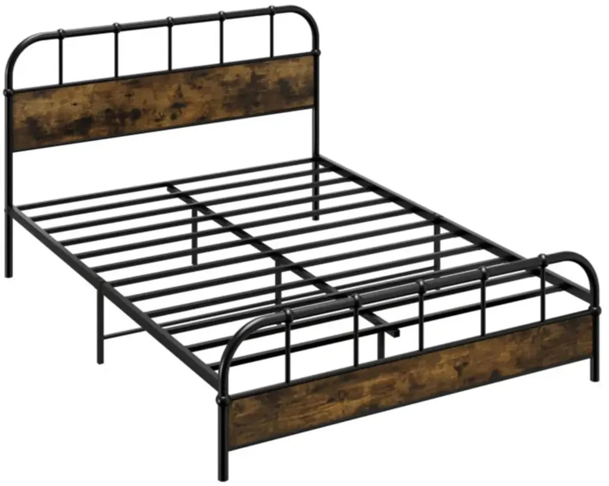 Hivvago Queen Size Industrial Metal Platform Bed Frame Headboard Mattress Foundation