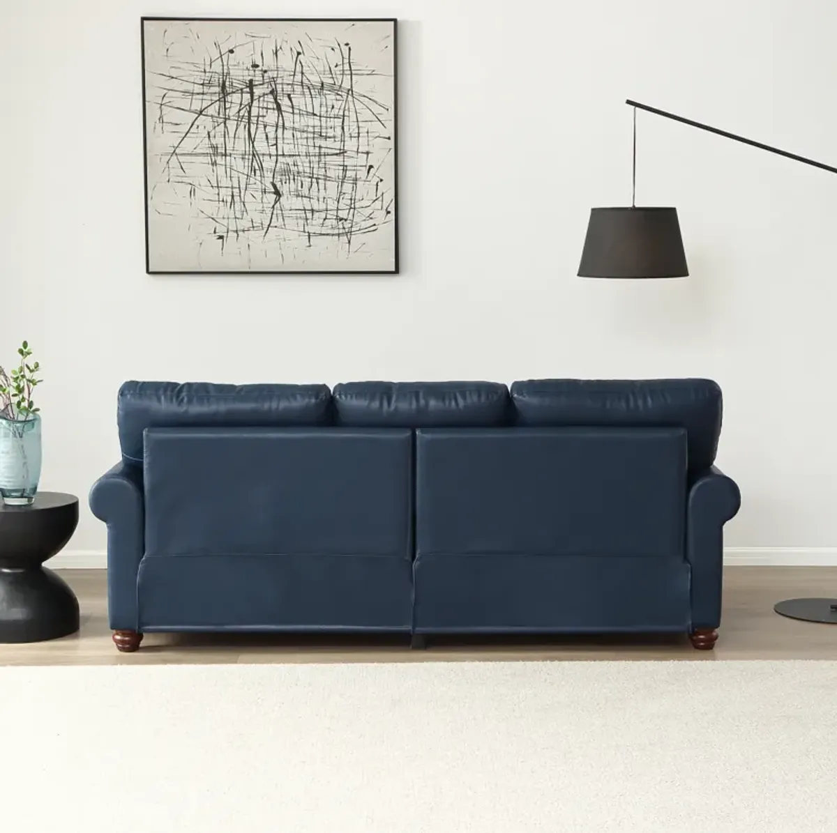 Classic Living Room Nails Sofa Navy Blue Faux Leather