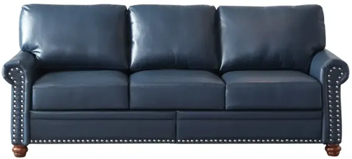 Classic Living Room Nails Sofa Navy Blue Faux Leather