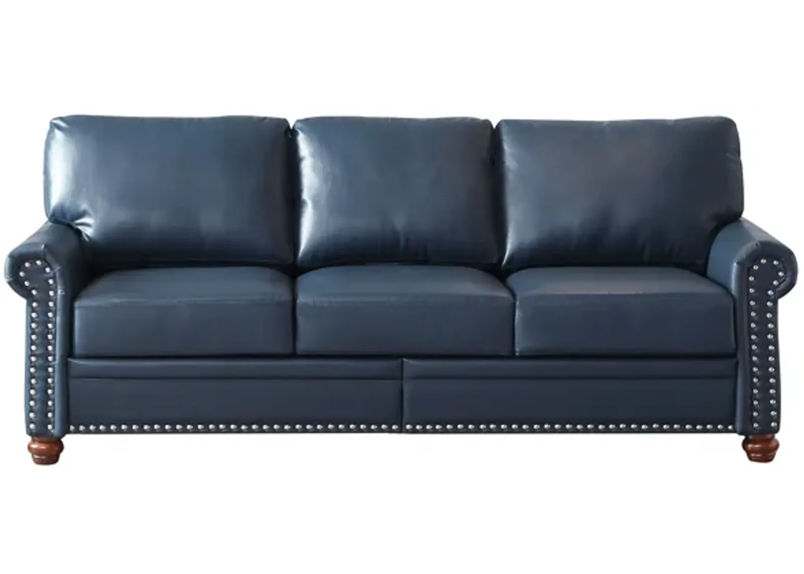 Classic Living Room Nails Sofa Navy Blue Faux Leather