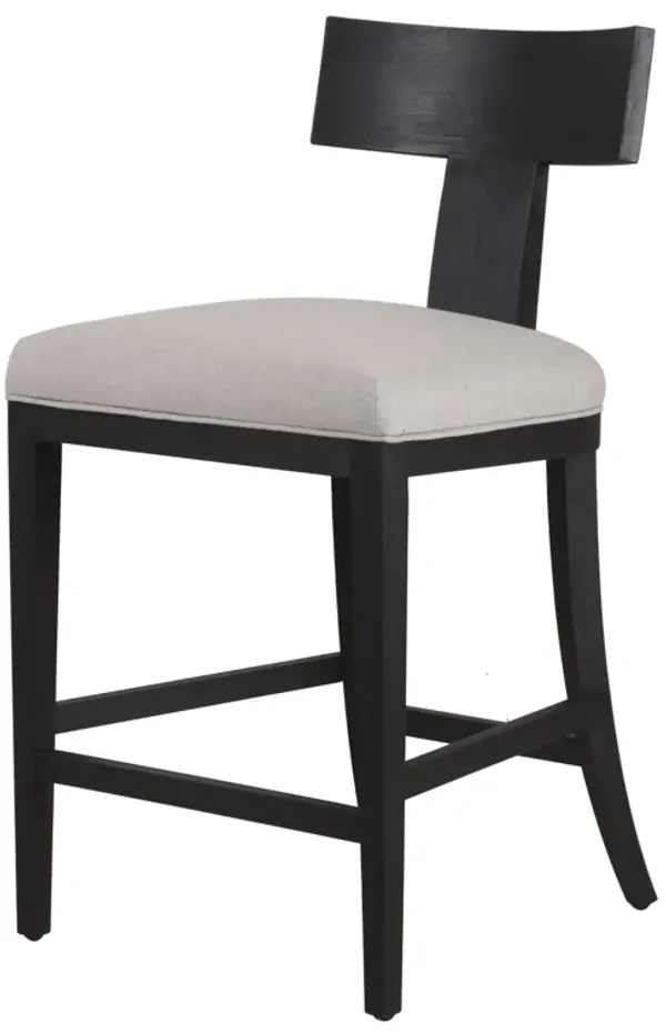 Cid Sten 27 Inch Counter Height Chair, T Shape Back, Beige Linen, Black - Benzara
