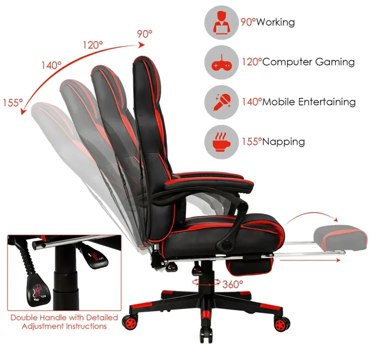 Goplus Massage Gaming Chair Reclining Racing Computer Office Chair with Footrest White