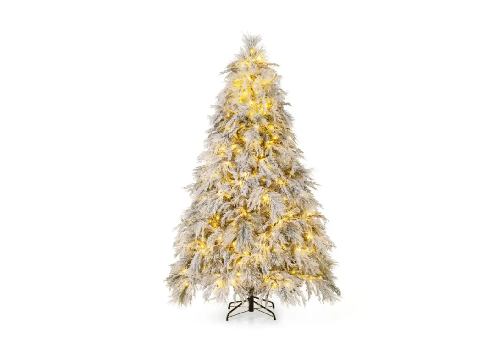 Hivvago 4.5/6/7 Feet Pre-Lit Snow Flocked Christmas Tree with Warm White LED Lights