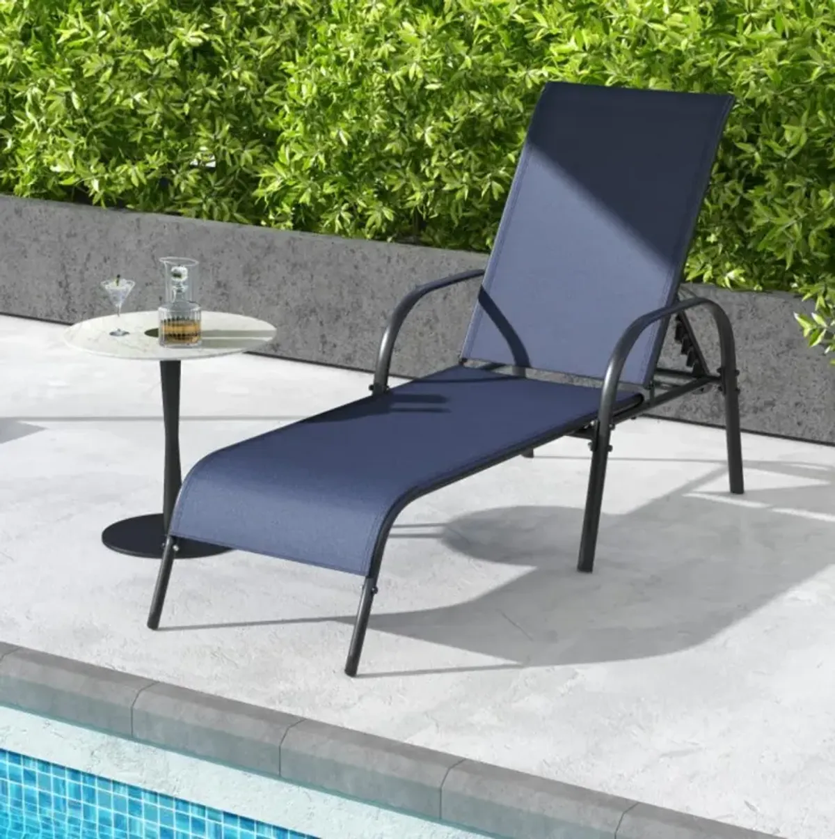 Hivvago 2 Pieces Outdoor Patio Lounge Chair Chaise Fabric with Adjustable Reclining Armrest