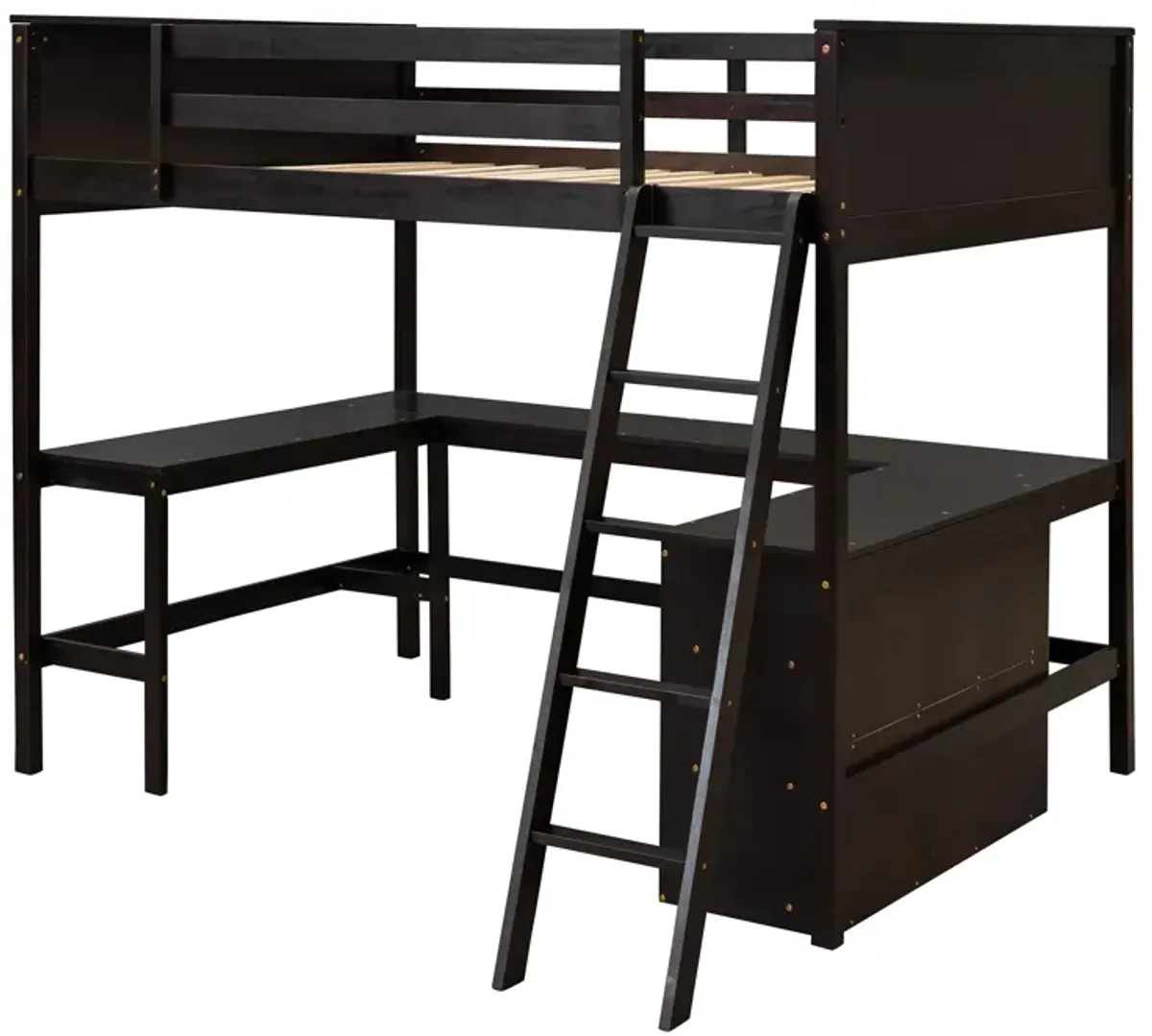 Merax Solid Wooden Loft Bed with Shelves and Desk